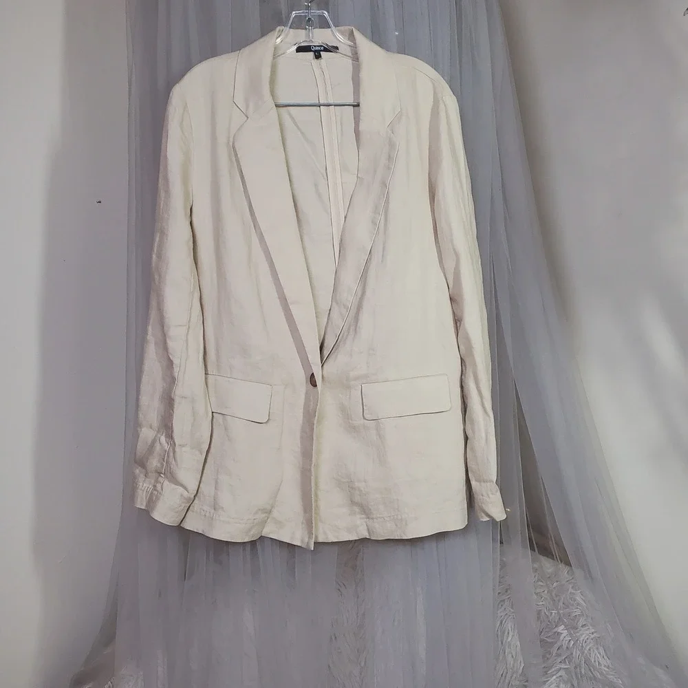Quince Euro Summer Linen Blazer Quiet Luxury Oatmeal Effortless L Relaxed Fit - Picture 2 of 6